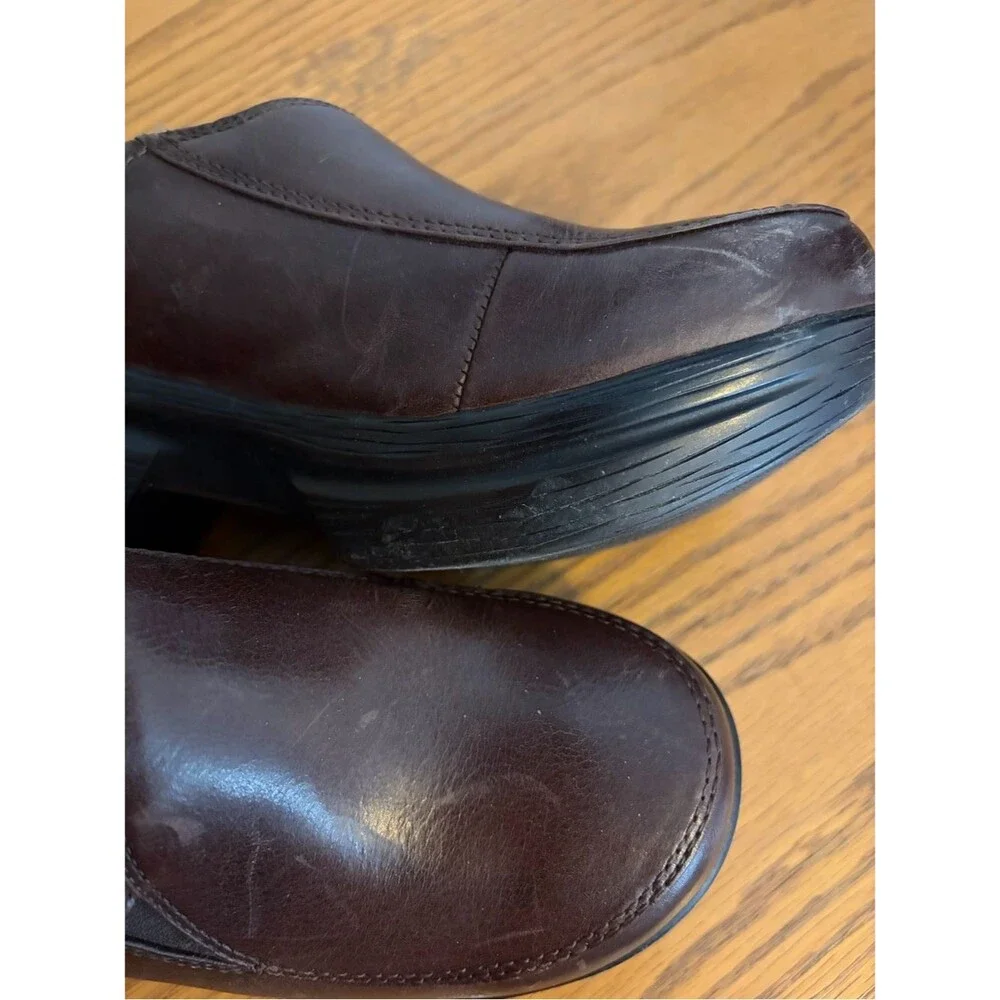 Sanita Brown Leather Low Platform Slip-On Clog